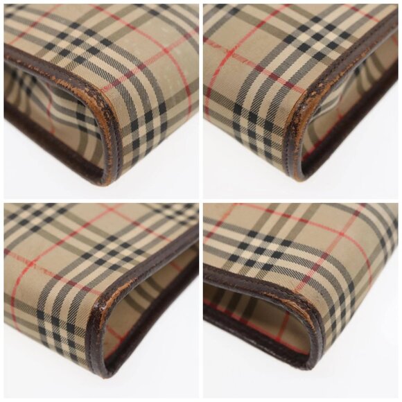 Burberrys Nova Check Clutch Bag Canvas Leather Beige Brown Auth 89716 - Picture 14 of 16